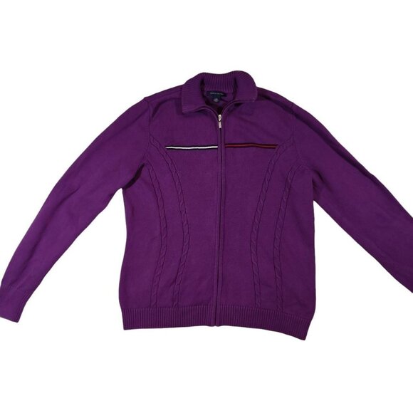 Tommy Hilfiger Y2K Purple Knit Zip Up Sweater Jacket Sweatshirt Cardigan - Picture 2 of 5